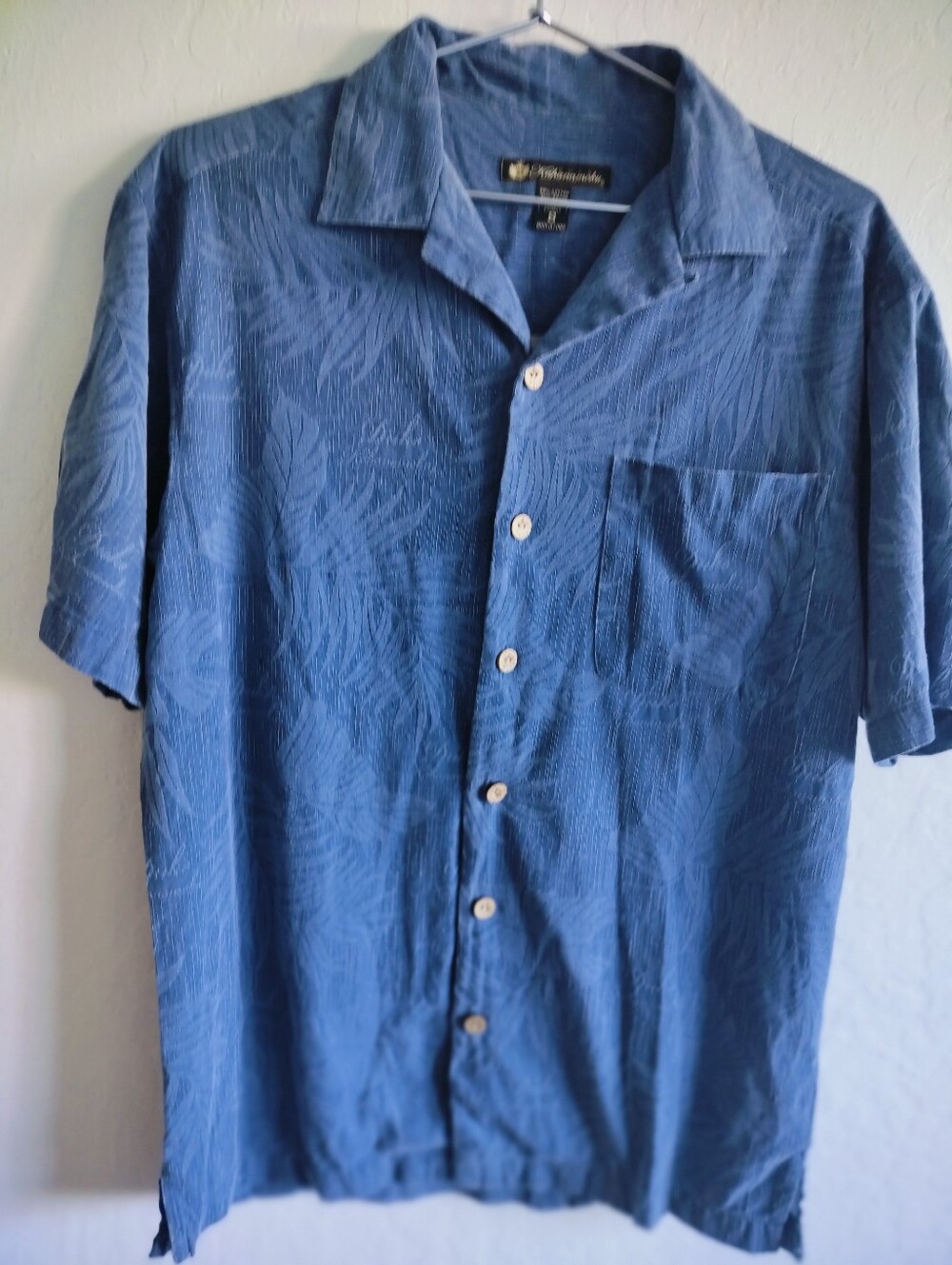 Duke Kahanamoku Blue Tropical Jacquard Camp Shirt Small Cotton/Bamboo Blend Men